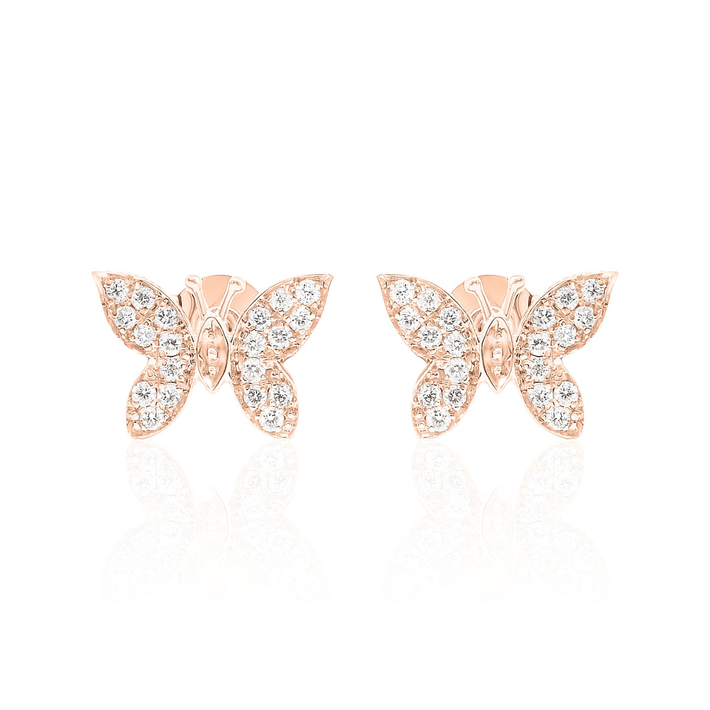 14k Gold Butterfly Studs Diamond Earrings