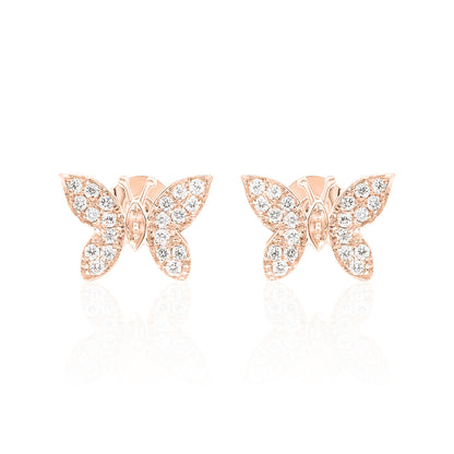 14k Gold Butterfly Studs Diamond Earrings