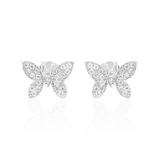 14k Gold Butterfly Studs Diamond Earrings