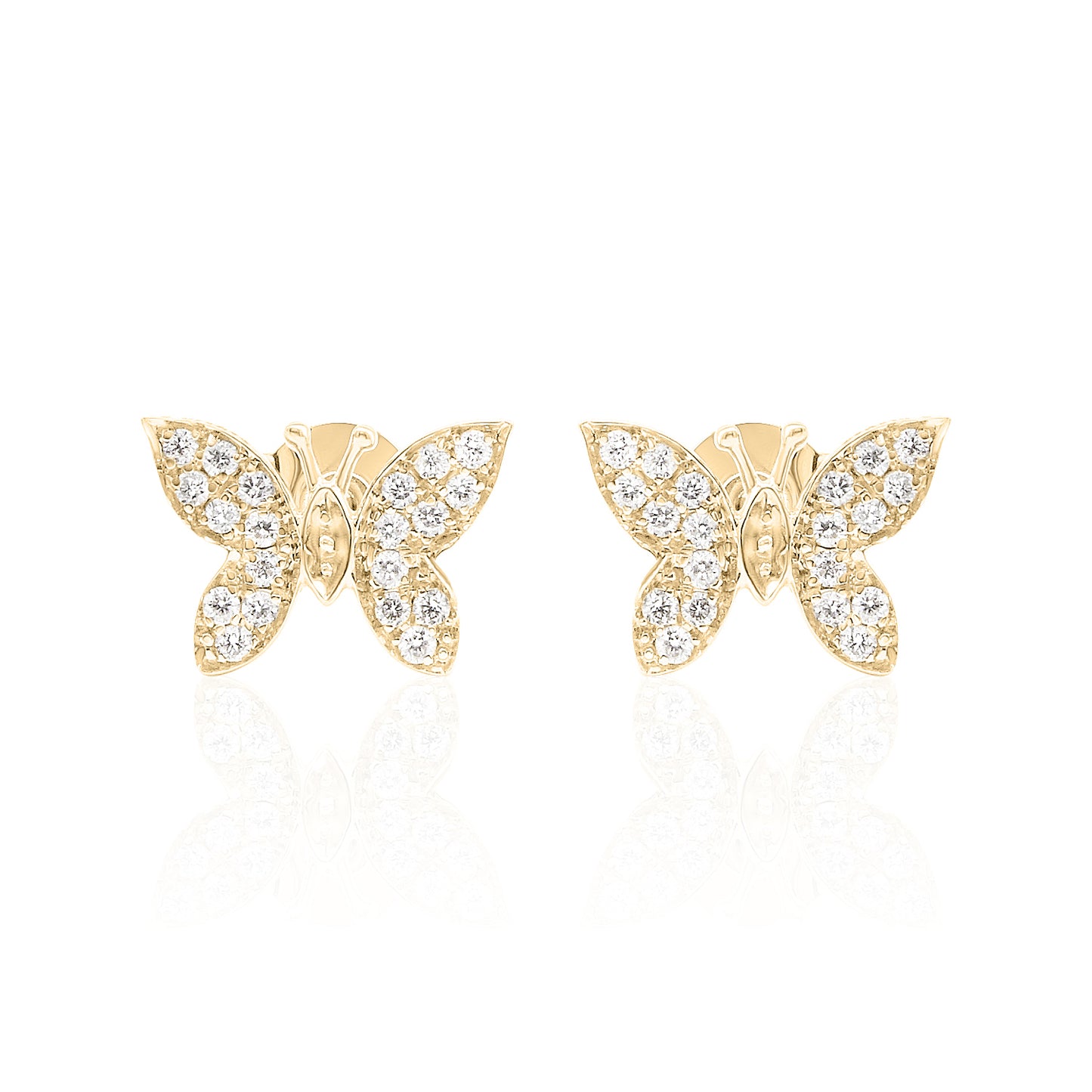 14k Gold Butterfly Studs Diamond Earrings