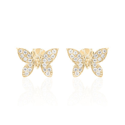 14k Gold Butterfly Studs Diamond Earrings