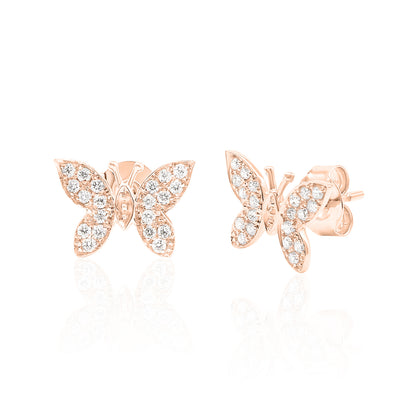 14k Gold Butterfly Studs Diamond Earrings