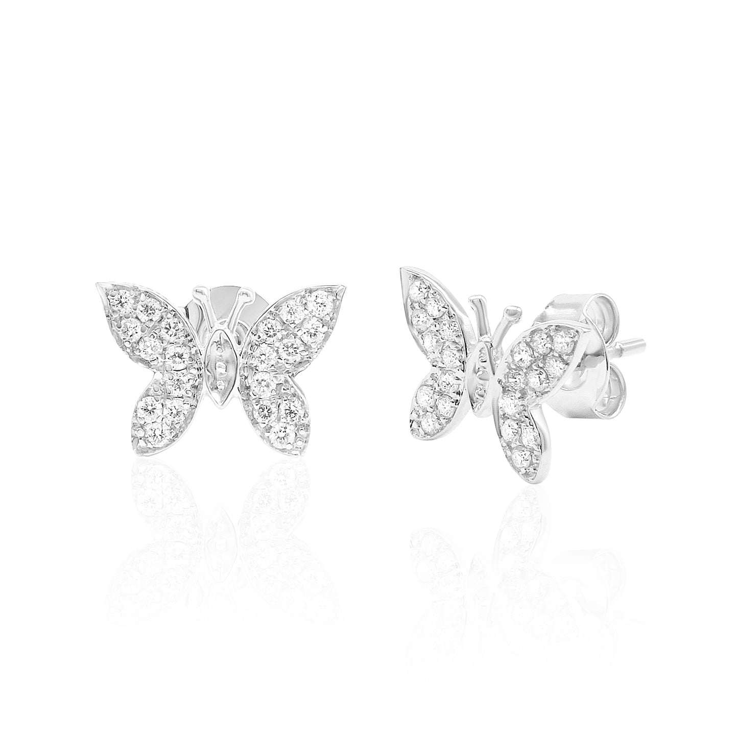 14k Gold Butterfly Studs Diamond Earrings