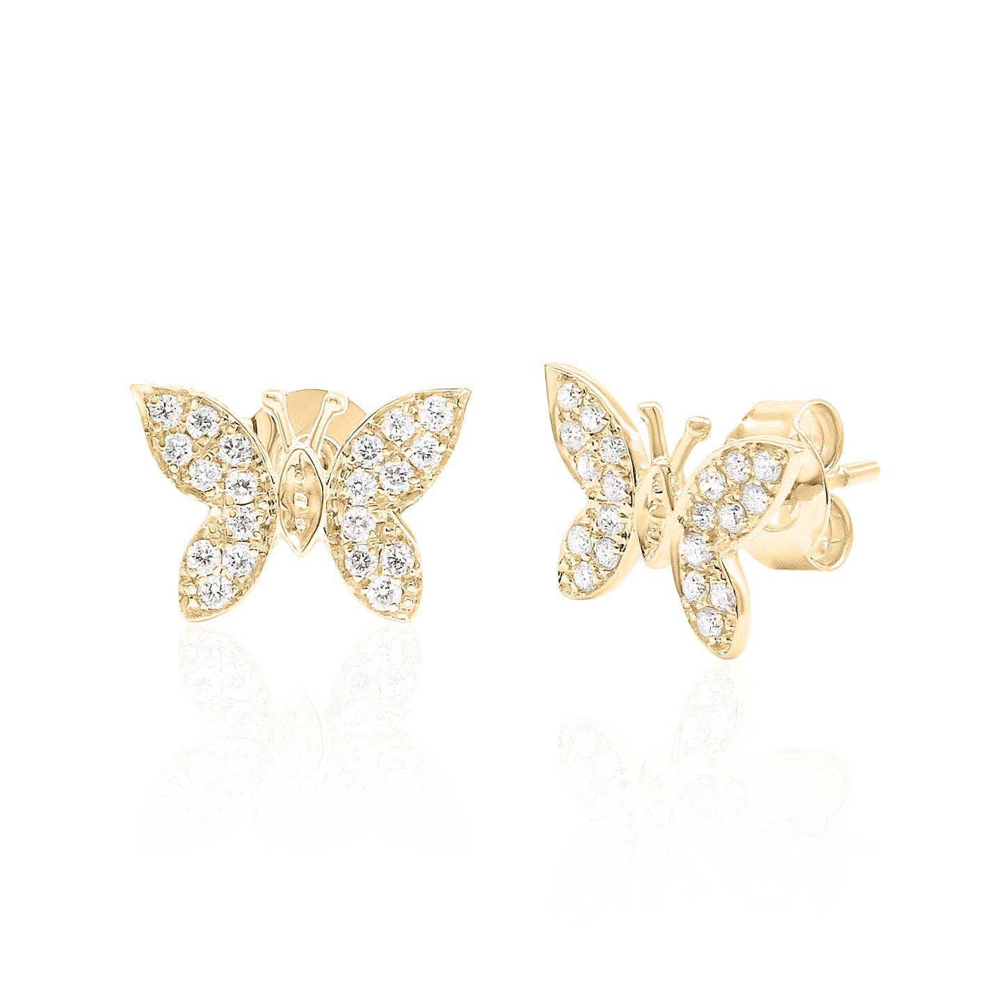 14k Gold Butterfly Studs Diamond Earrings