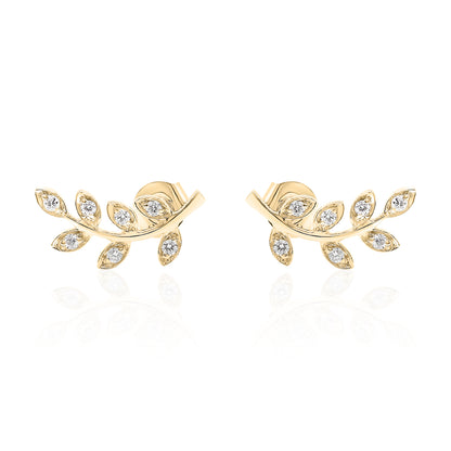 14k Leaf Climber Diamond Earrings