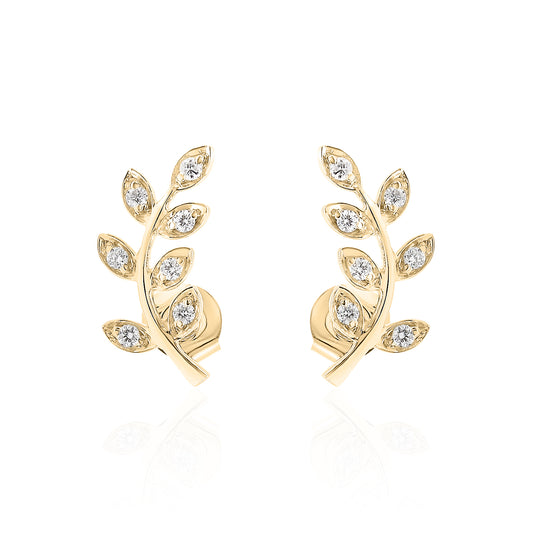 14k Leaf Climber Diamond Earrings
