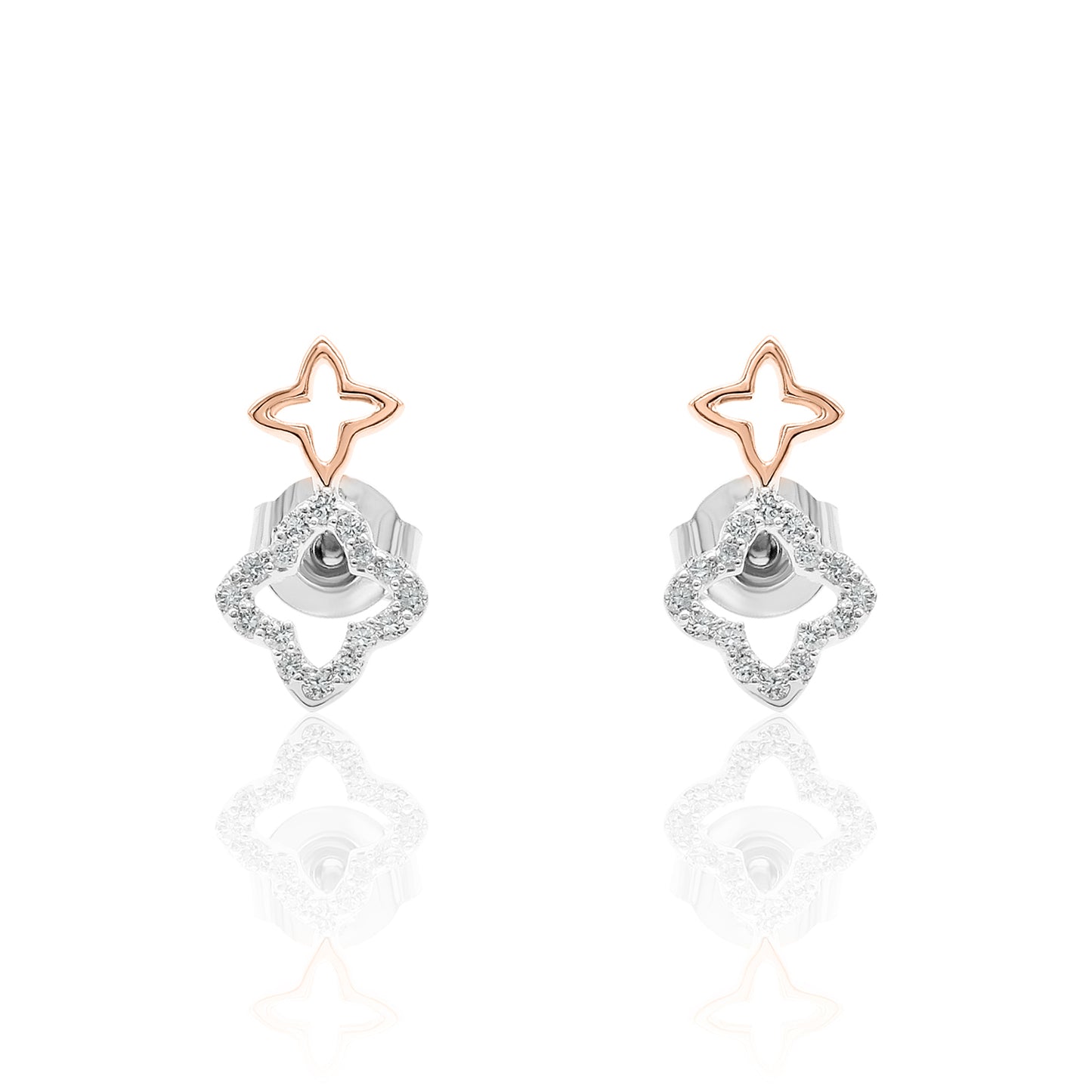 14k Clover Studs Diamond Earrings
