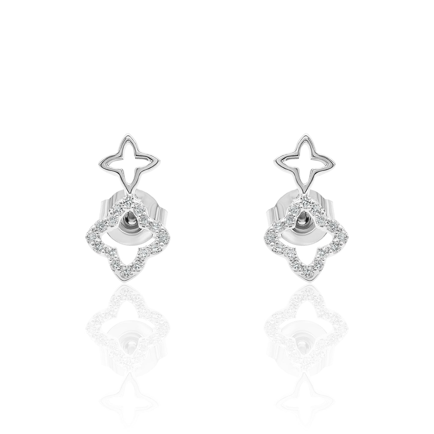 14k Clover Studs Diamond Earrings