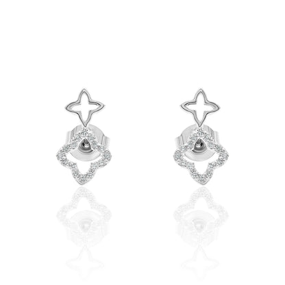 14k Clover Studs Diamond Earrings