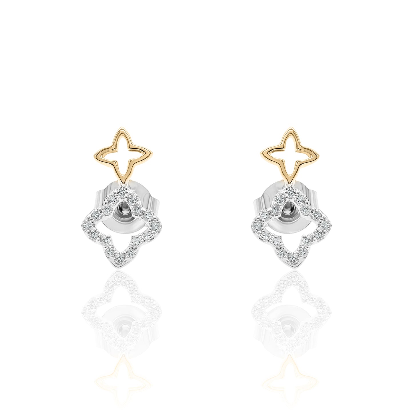 14k Clover Studs Diamond Earrings