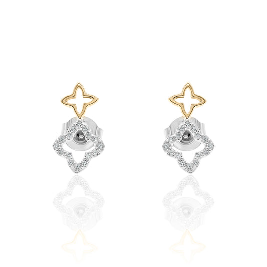 14k Clover Studs Diamond Earrings