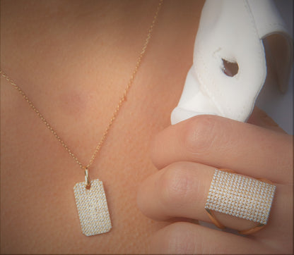 14k Gold Rectangular Dog Tag Diamond Pendant