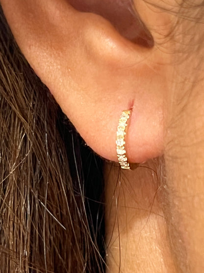 14k Gold Diamond Huggie Hoops Earrings