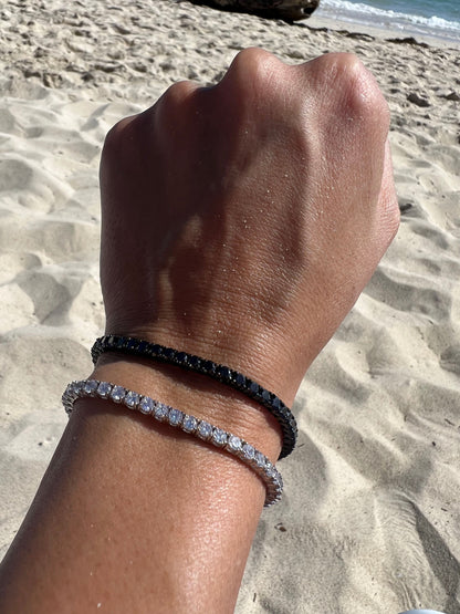 Sterling Silver Black 3mm Tennis Bracelet With Black CZ