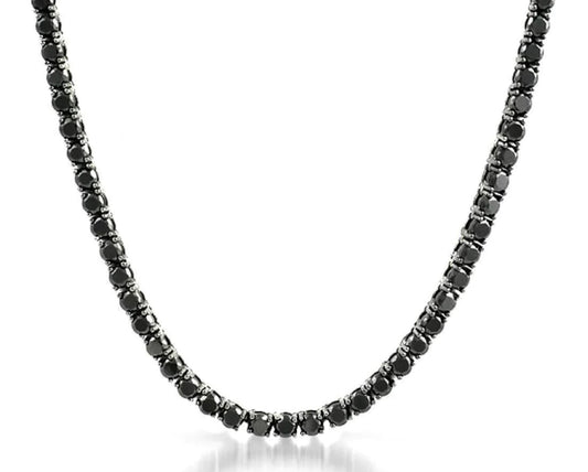 Sterling Silver 16" Tennis Necklace 3mm Black Cubic Zirconia