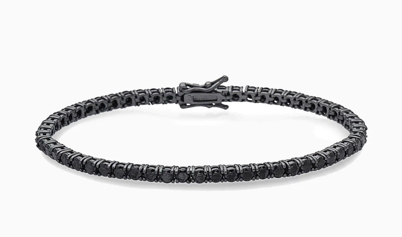 Sterling Silver Black 3mm Tennis Bracelet With Black CZ