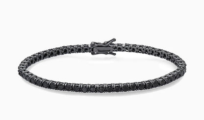 Sterling Silver Black 3mm Tennis Bracelet With Black CZ