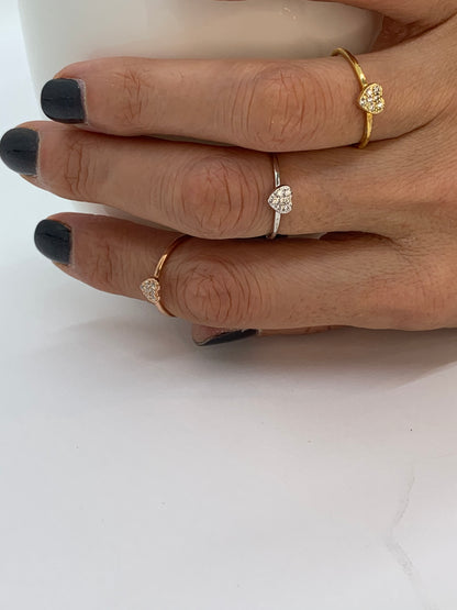 14k Gold Dainty Heart Diamond Ring
