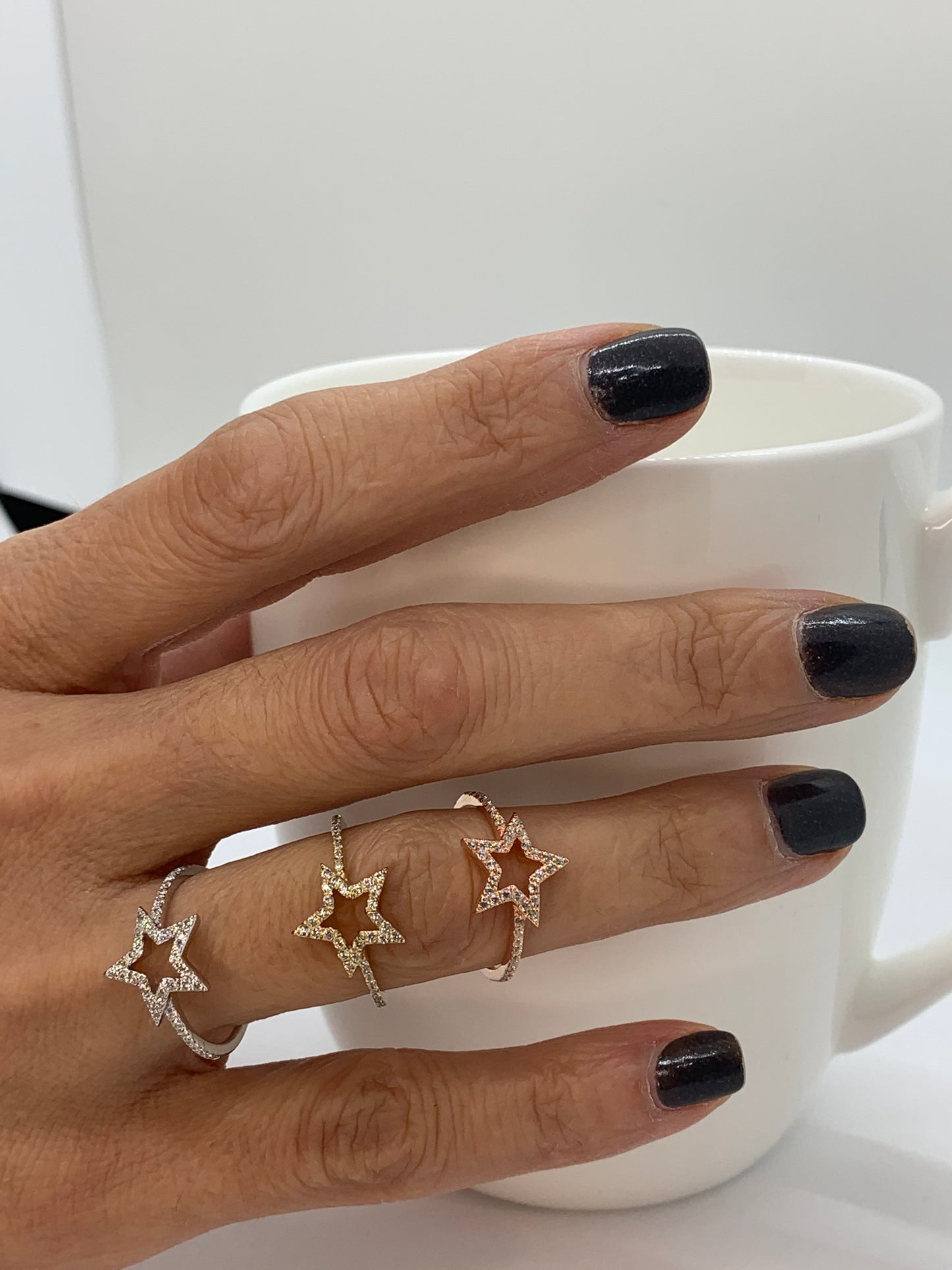 14k Gold Diamond Open Star Ring