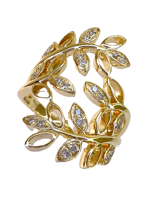 14k Gold Leaf Diamond Designer Ring