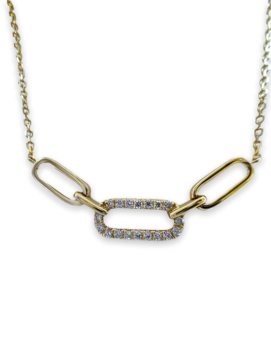 14k Gold Diamond Paper Clip Necklace