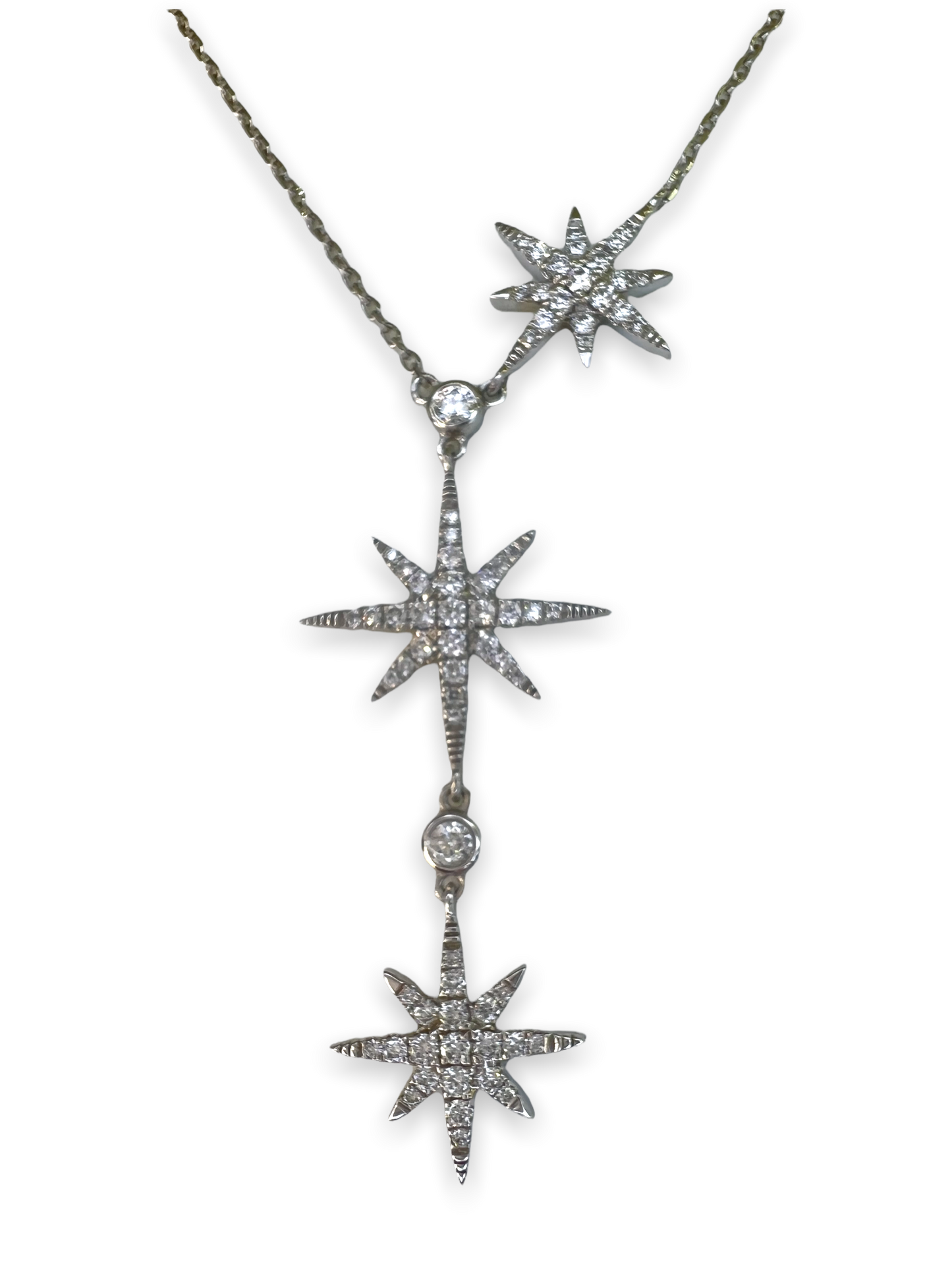 14k Gold Asymmetric Y Shape Drop Star Lariat Necklace