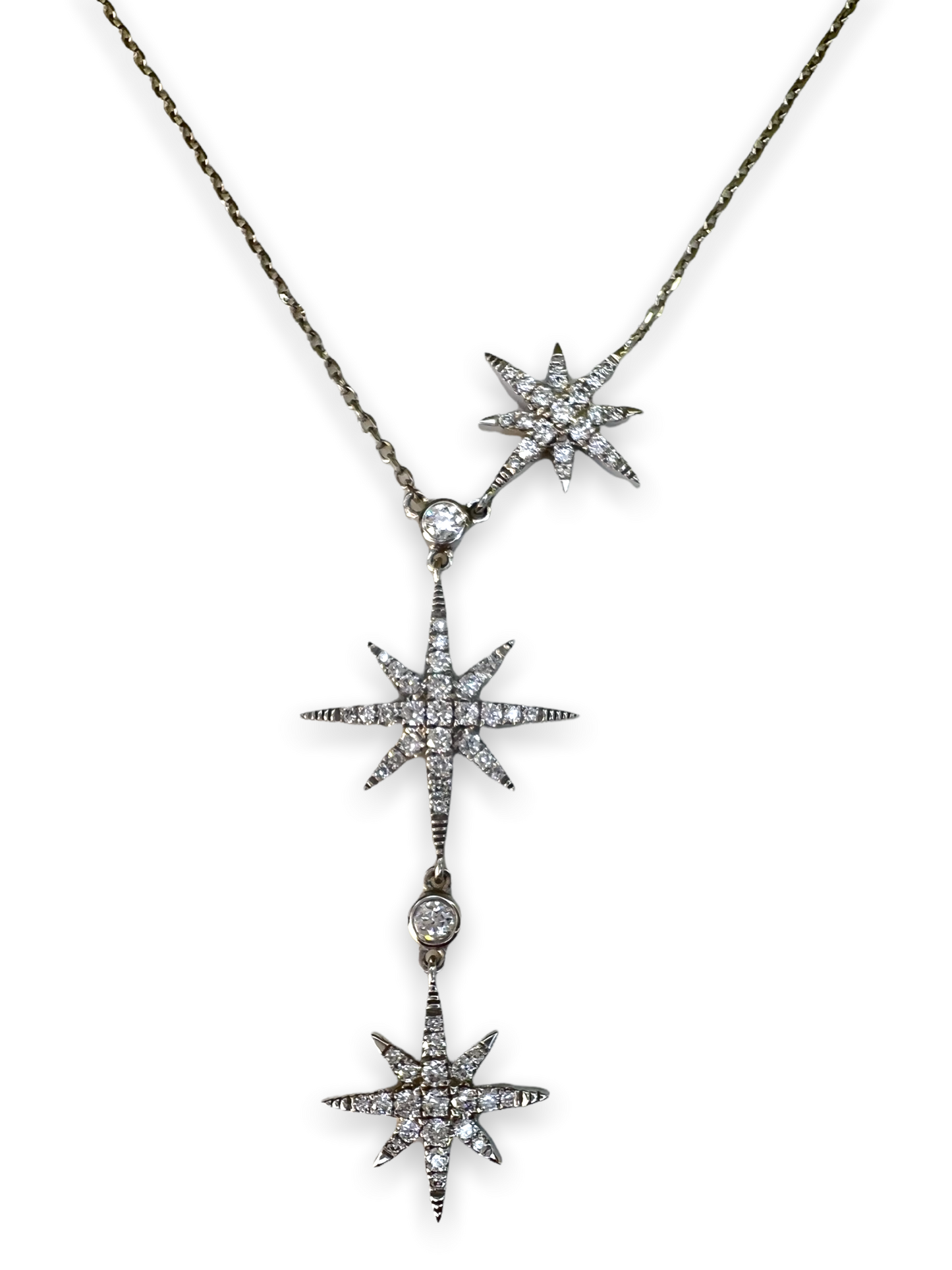 14k Gold Asymmetric Y Shape Drop Star Lariat Necklace