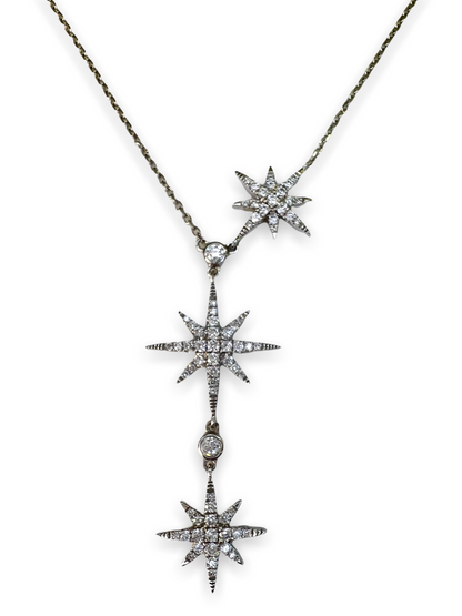 14k Gold Asymmetric Y Shape Drop Star Lariat Necklace