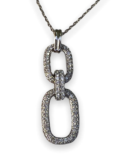 14k Gold Diamond Paper Clip Pendant Necklace