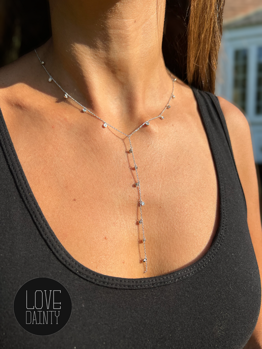 14k Gold Y-Necklace, Dainty Lariat Necklace