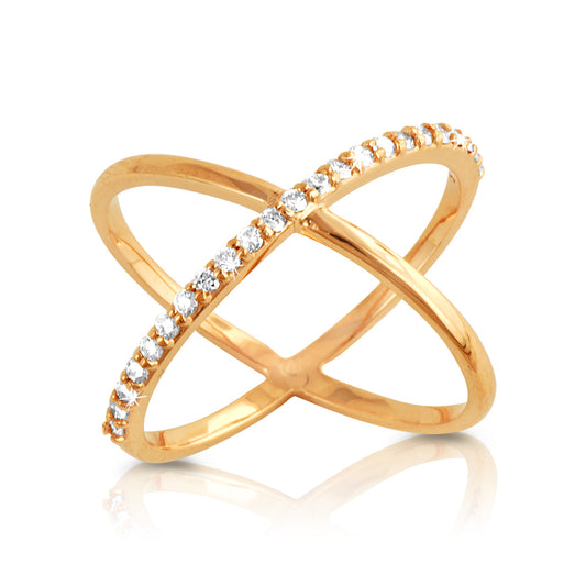 14k Gold Criss Cross One Row Diamond Ring