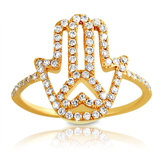 14k Gold Hamsa Heart Diamond Ring