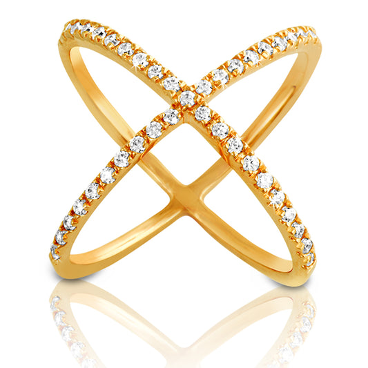 14k Gold Criss Cross Two Row Diamond Ring