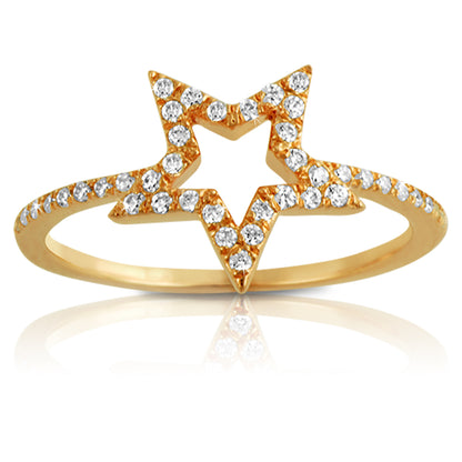 14k Gold Diamond Open Star Ring