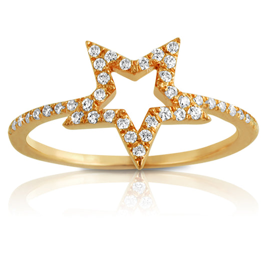 14k Gold Diamond Open Star Ring