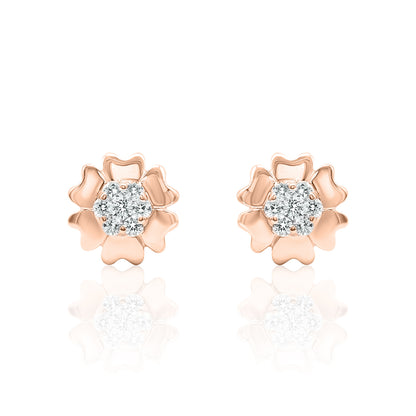 14k Gold Flower Studs Diamond Earrings