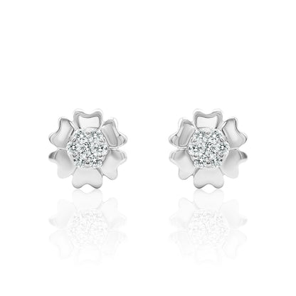 14k Gold Flower Studs Diamond Earrings