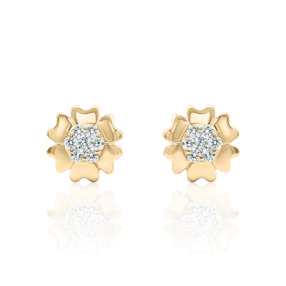 14k Gold Flower Studs Diamond Earrings