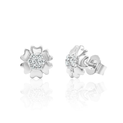 14k Gold Flower Studs Diamond Earrings