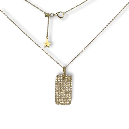 14k Gold Rectangular Dog Tag Diamond Pendant
