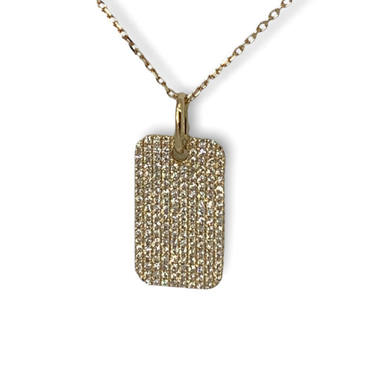 14k Gold Rectangular Dog Tag Diamond Pendant